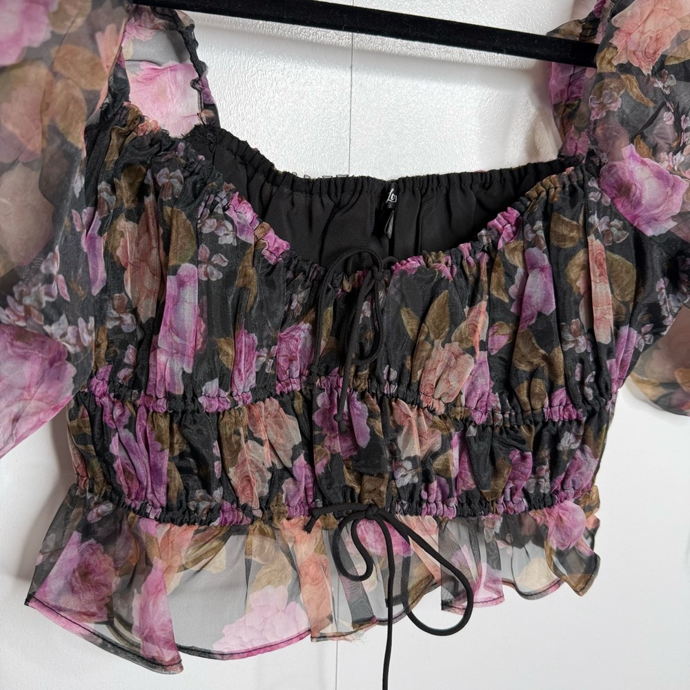 For Love & Lemons Sunshine Crop Top Sheer Smocked XS - Picture 3 of 8
